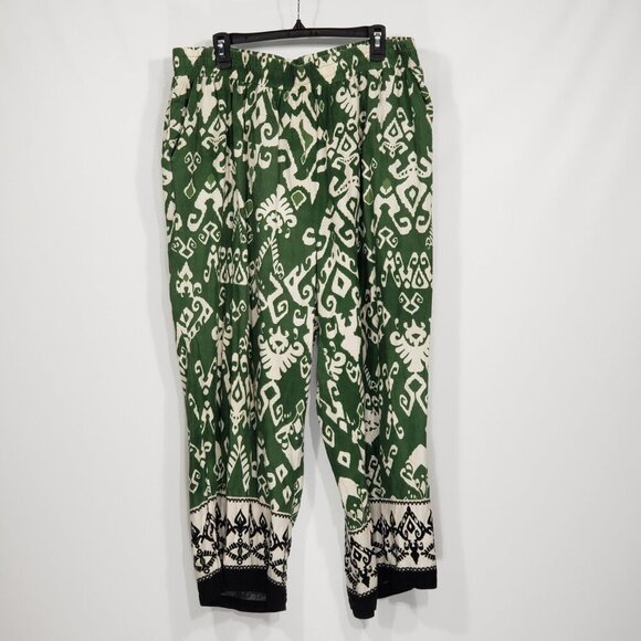 Haute Hippie  Green Batik Print  Linen Blend Pants  Size 3X - Picture 1 of 5